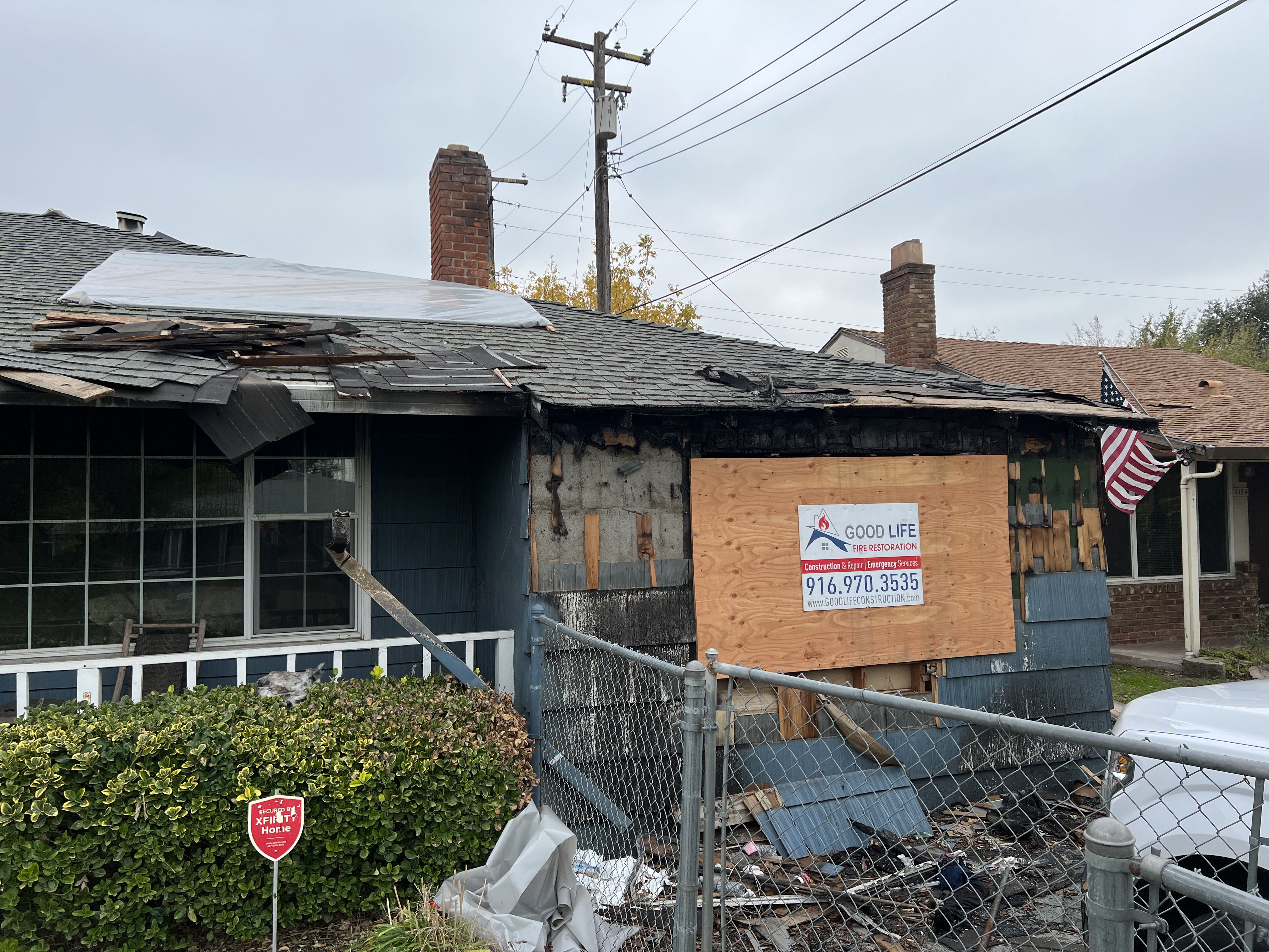 Exterior Front, Fire Damage on Siding, Fire Damage on Roof Photo