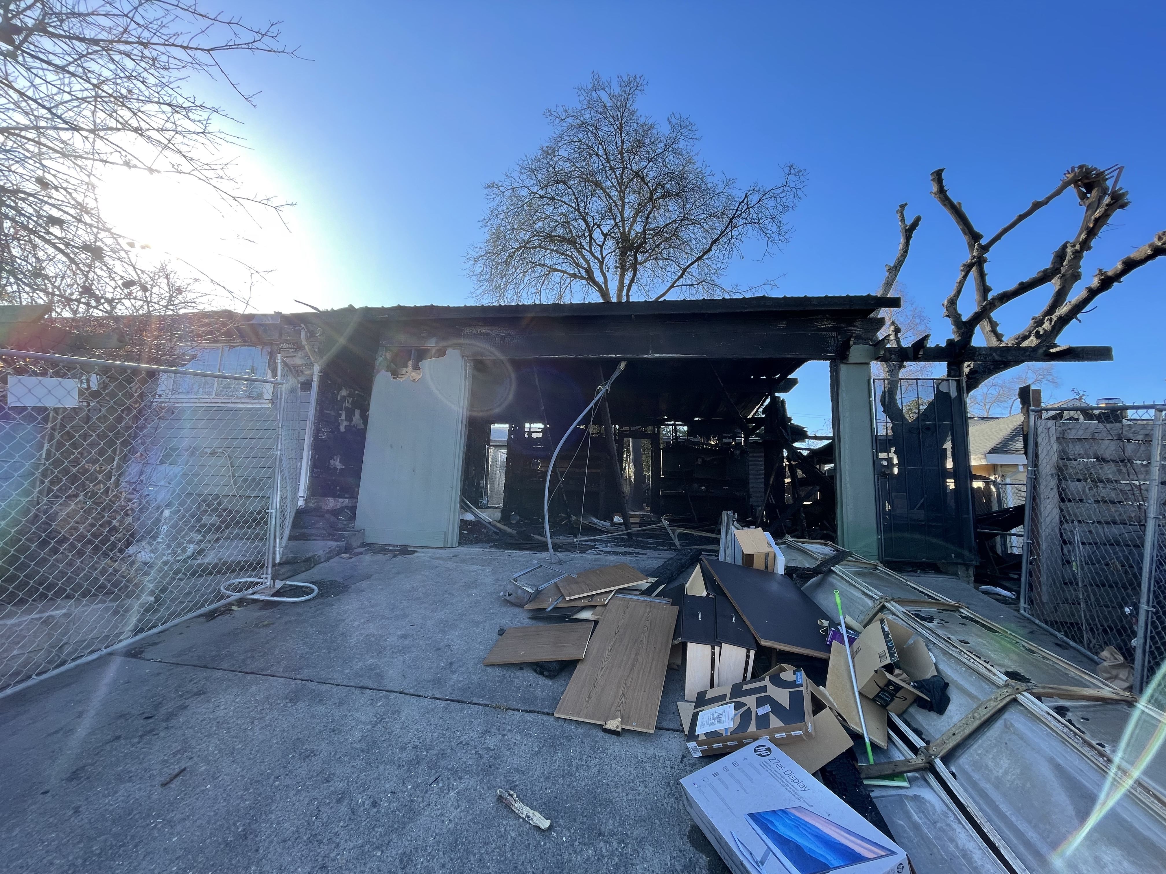 FIRE DAMAGE, EXTERIOR VIEW OF GARAGE Photo